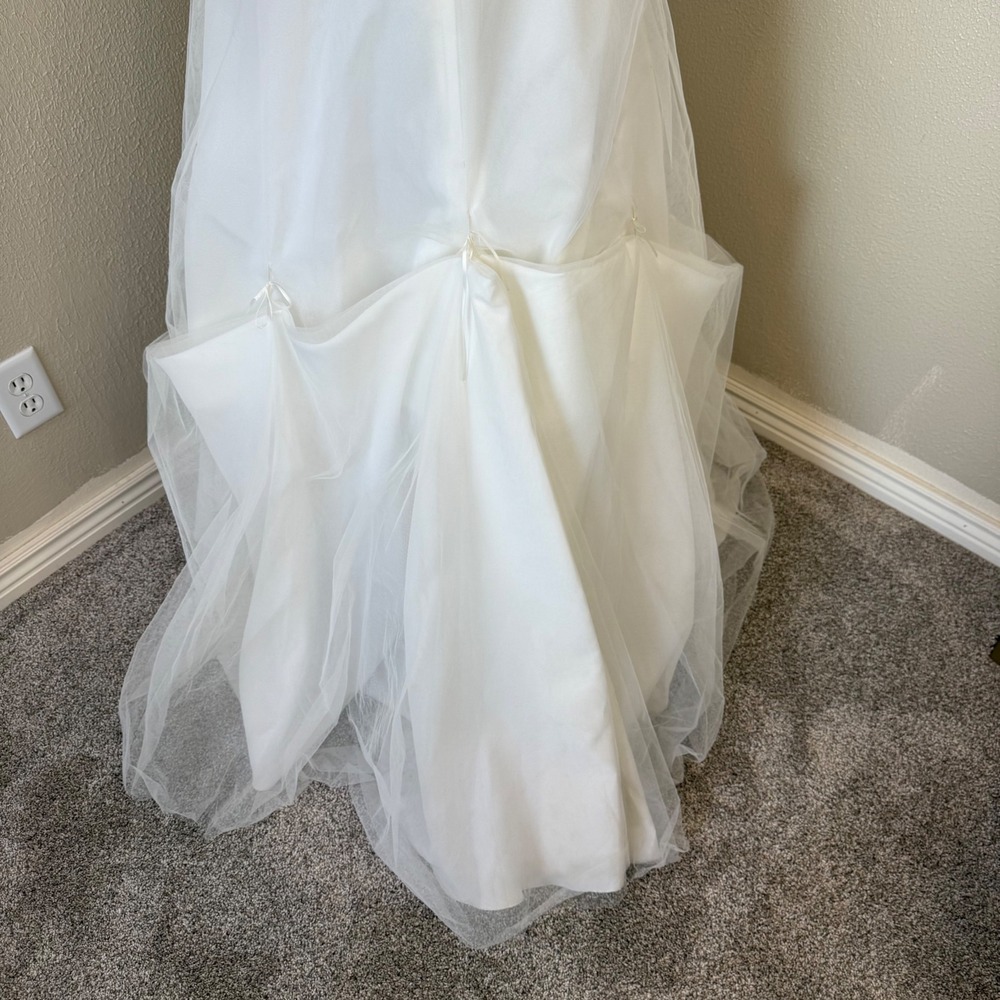 Davids Bridal Lace Tulle A-Line Wedding Dress Bead Sash WG3711 White Ivory - Picture 8 of 16